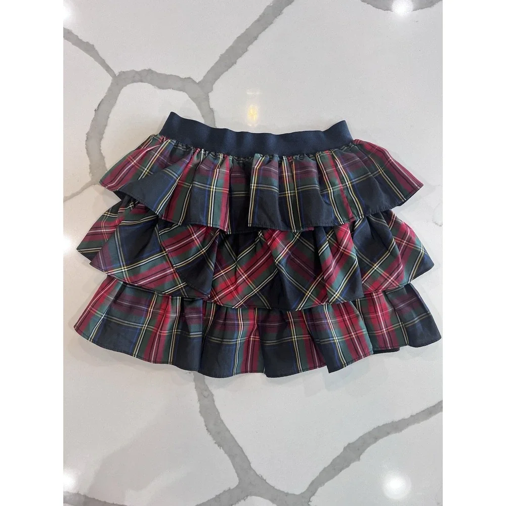 Ralph Lauren Tiered Ruffle Red Green Blue Plaid‎ Skirt Girls 6X Holiday Preppy